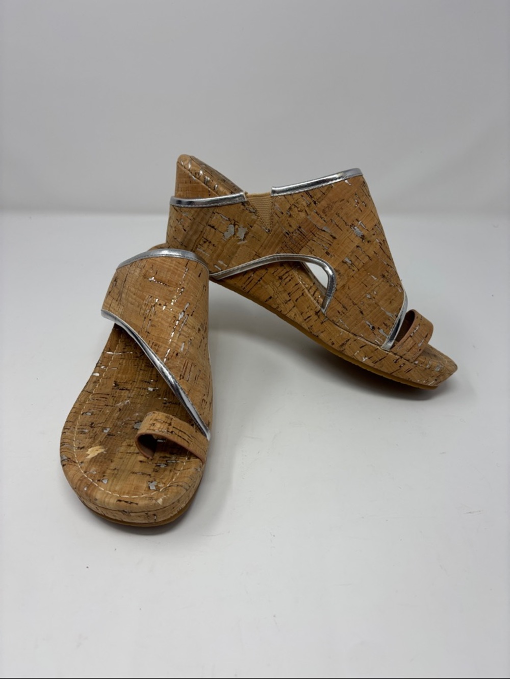 Donald Pliner | 6.5 6.5M Cork-Textured Slip-On Wedge Sandals in Natural